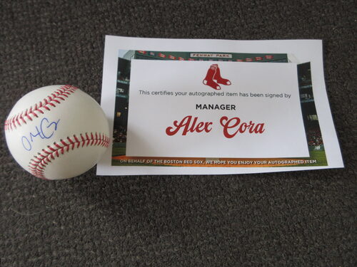 %%Boston Red Sox%%, Boston, MA; Autographed Baseball; Ball is signed by Alex Cora; Comes with certificate of authenticity; Cora is a former infielder who is the manager of the Boston Red Sox; Priceless! https://www.mlb.com/redsox