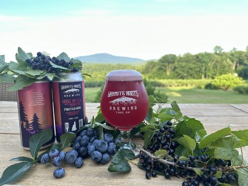 %%Granite Roots Brewing and Monadnock Berries (2)%%, Troy, NH; Case of Granite Roots Craft Beer; A blueberry/blackcurrant sour; Case contains twenty-four 16 oz. cans; See Granite Roots Brewing website for a complete list of where their beers can be purchased (including Harrisville General Store); Only those age 21 and older may bid on this item. https://graniterootsbrewing.com/; https://www.monadnockberries.com/