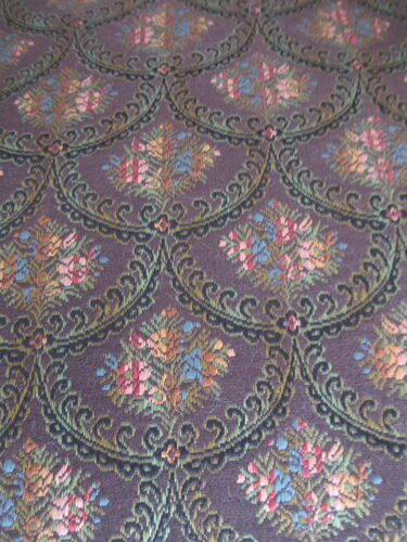 %%Antique Rocking Chair%%, Donated by Yellow Magnolia Antiques, an antique shop that was open in Hancock, NH from 2015-2024; Sturdy, wooden chair in good shape (some scratches in stain); Beautiful fabric in excellent condition; No other information available; Larger photo shows close-up of fabric print.