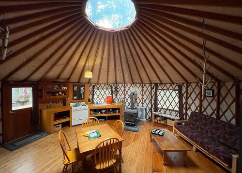 %%Maine Forest Yurts%%, Durham, ME; One Night Stay; Expires 12/31/25; Good for 2 adults; Additional adults $15 each; Children and dogs free; Two night minimum on weekends; Located on 100 acres on Runaround Pond in Durham, ME; Nestled in a pristine setting 5 minutes from Bradbury Mountain State Park, 15 minutes from Freeport/L.L. Bean and only 30 minutes from Portland; Accessible year-round, experience seasonal adventures including kayaking, canoeing, fishing, hiking, wildlife viewing, cross country skiing, ice skating, snowshoeing, or just sit back, relax and take in the natural surroundings; Yurts fully furnished; Be sure to visit their website to learn more. https://maineforestyurts.com/