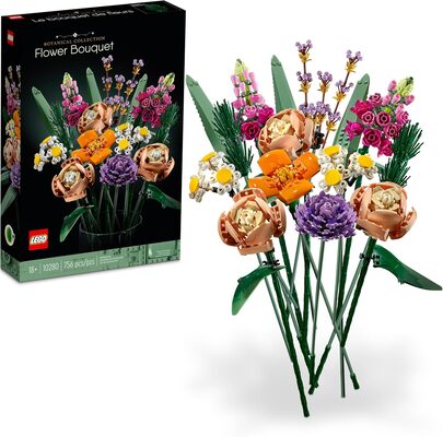 %%LEGO Icons Flower Bouquet Building Set%%, Donated by the Williams family; Brand new in box; LEGO Botanical Collection; Features 15 stems with flower and leaf varieties like roses, snapdragons, poppies, asters, daisies, and grasses in this adult building set; The flowers have posable petals and leaves, with adjustable stem lengths to create wonderful arrangements for home decoration or as a unique gift; The stems come in a variety of lengths, with the snapdragon measuring over 14 in. (36 cm) high; this adult building set contains 756 pieces.