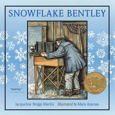 %%Autographed Copy of SNOWFLAKE BENTLEY%%, Donated by illustrator Mary Azarian; Author is Jacqueline Briggs Martin; Paperback; In this Caldecott Medal-winning picture book, the true story of Wilson Bentley and his singular fascination with snowflakes is rendered in rich prose and gorgeous artwork. https://www.maryazarian.com/