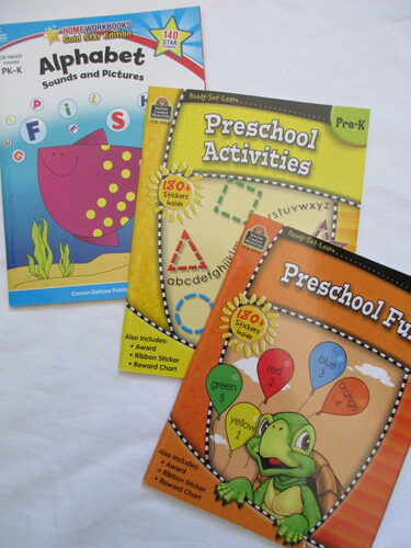 %%Set of 3 Preschool Activity Books%%, Anonymous donation; Brand new; Includes: Carson-Dellosa Publishing, LLC Alphabet Sounds and Pictures; Teacher Created Resources Ready-Set-Learn Preschool Activities; Teacher Created Resources Ready-Set-Learn Preschool Fun.