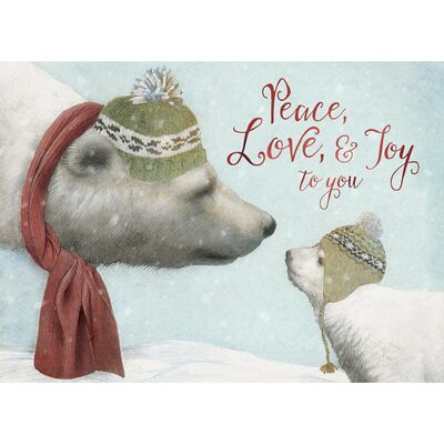 %%Peace Love Joy Holiday 12-Pack (1)%%, Donated by Tree Free Greetings, Keene, NH; This set comes with 12 - 5" x 7" greeting cards with matching ARTvelopes (fully printed matching envelope); Printing powered by solar energy; 100% Post-consumer recycled. Click on large version to see interior. https://www.tree-free.com/