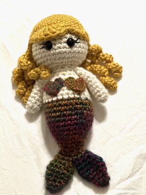 %%Crocheted Mermaid Doll%%, Made and donated by Kristie Brown; Adorable! 100% acrylic yarn; Safety eyes; 15 inches long.