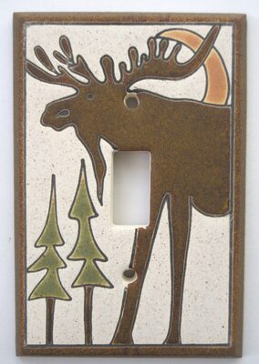 %%Single Light Switch Cover Plate (2)%%, Donated by Brick House Tile Co., Keene, NH; Moose; Located in a brick house built in 1860, Brick House Tile Co. has seven showrooms of ceramic, porcelain, and natural stone tile displayed in a farm house setting complete with a barn where the manufacturing of Cider Press Tile takes place. The staff at Brick House is trained to assist in both the designing of your dream project and the installation processes involved, ensuring that you are satisfied with your tile for years to come. https://www.brickhousetiles.com/