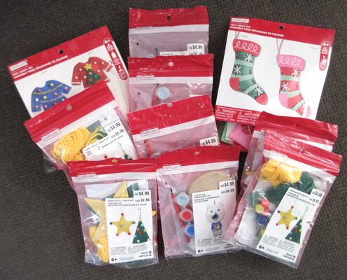 %%Creatology Christmas Ornament Craft Kits for Children%%, Anonymous Donation; All new in packaging; Includes: 4 Polar Bear kits, 4 Star/Christmas Tree kits, 1 Winter Sweater kit, and 1 Stocking kit; For ages 6+.