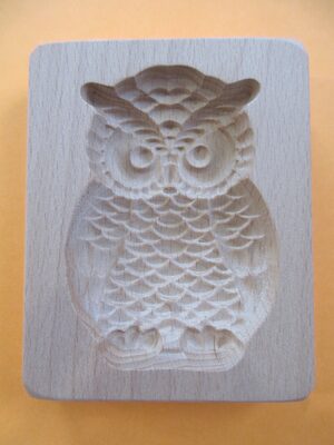 %%Wooden Owl Cookie Mold (1)%%, Donated by the Cornell family; Brand new; Beech Wood; 3.94 x 3.15 x 0.79 inches; Surface is smooth, durable and reusable.